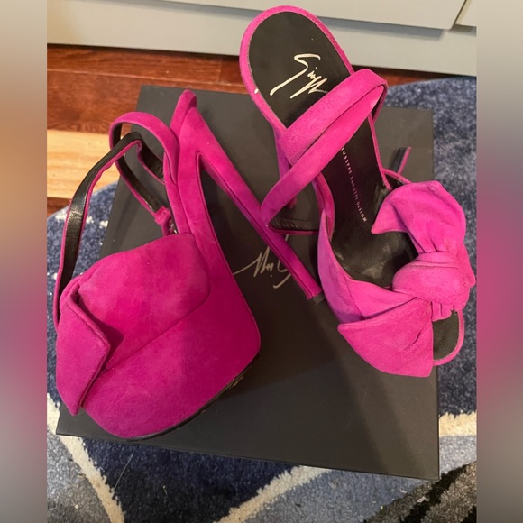Giuseppe Zanotti Shoes - Giuseppe Zanotti Bright Fuchsia Suede Bow Platform Heels (Reposhed bc of size)